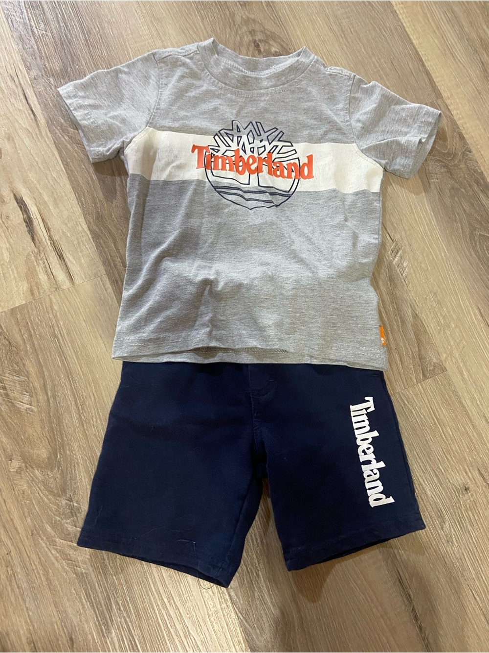 Timberland Gray, White & Navy Logo Tee - Kids